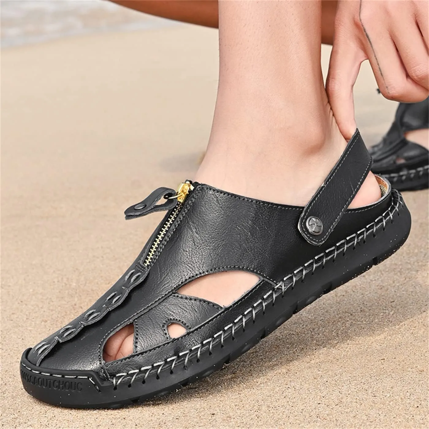 Men's Outdoor Sandals Breathable Summer Beach Shoes Closed Toe Hiking Fisherman Non-Slip Comfortable Casual Leather Sandals