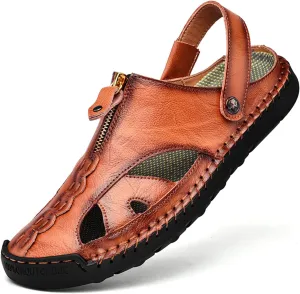 Men's Outdoor Sandals Breathable Summer Beach Shoes Closed Toe Hiking Fisherman Non-Slip Comfortable Casual Leather Sandals