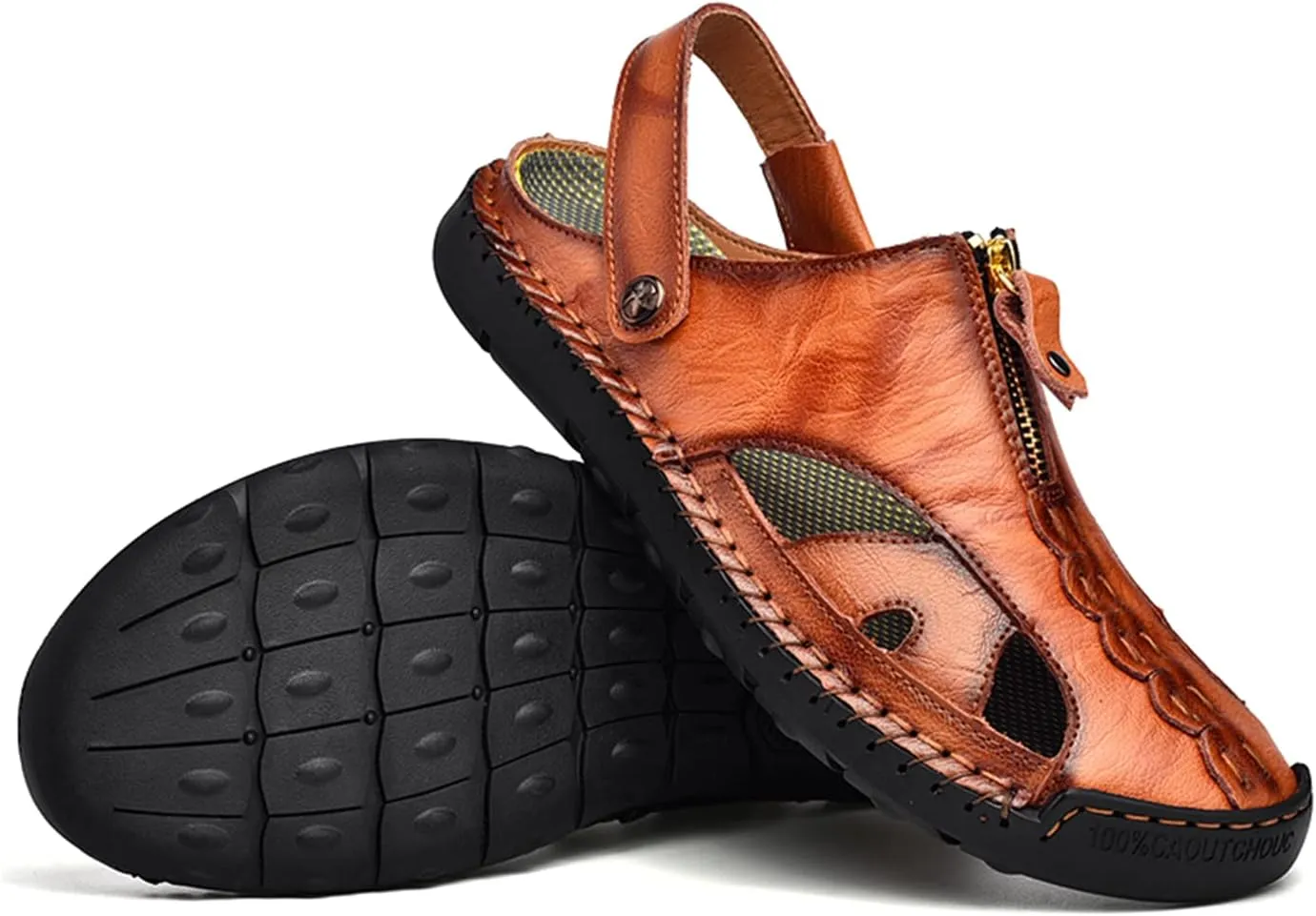 Men's Outdoor Sandals Breathable Summer Beach Shoes Closed Toe Hiking Fisherman Non-Slip Comfortable Casual Leather Sandals
