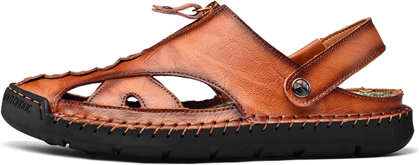 Men's Outdoor Sandals Breathable Summer Beach Shoes Closed Toe Hiking Fisherman Non-Slip Comfortable Casual Leather Sandals