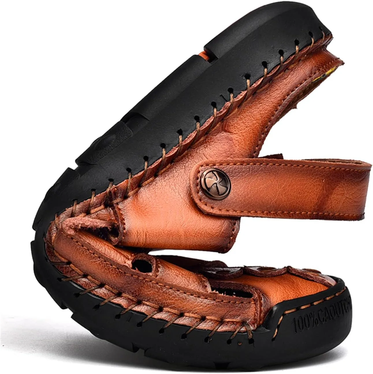 Men's Outdoor Sandals Breathable Summer Beach Shoes Closed Toe Hiking Fisherman Non-Slip Comfortable Casual Leather Sandals
