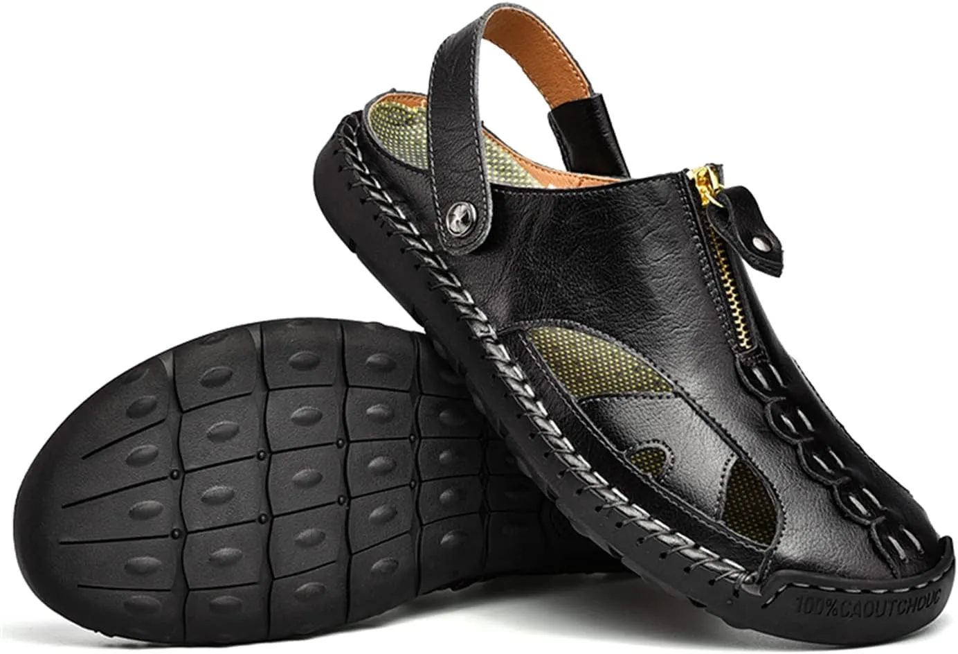 Men's Outdoor Sandals Breathable Summer Beach Shoes Closed Toe Hiking Fisherman Non-Slip Comfortable Casual Leather Sandals