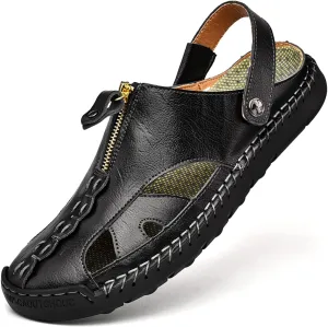 Men's Outdoor Sandals Breathable Summer Beach Shoes Closed Toe Hiking Fisherman Non-Slip Comfortable Casual Leather Sandals