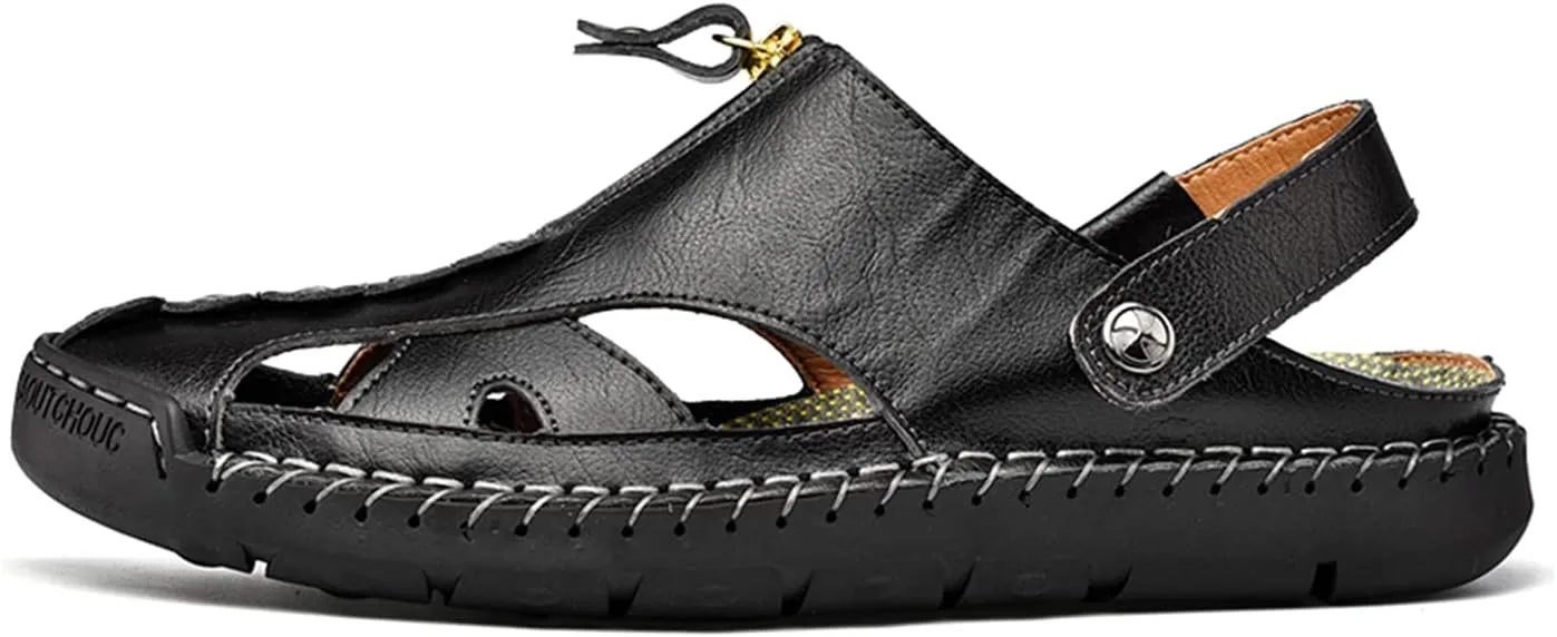 Men's Outdoor Sandals Breathable Summer Beach Shoes Closed Toe Hiking Fisherman Non-Slip Comfortable Casual Leather Sandals
