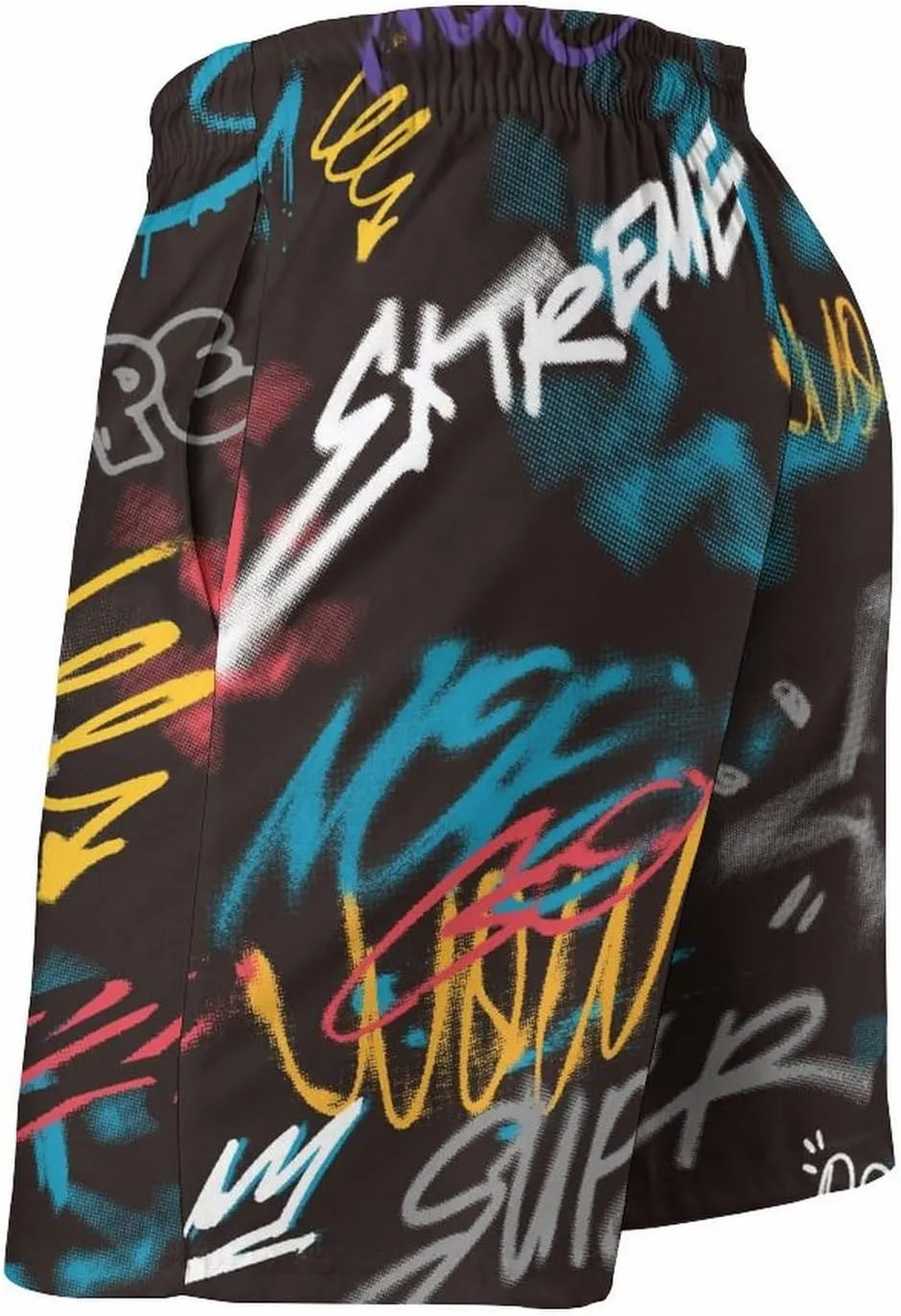Mens Peach Skin Beach Shorts Street Art Graffiti Urban Theme Board Shorts Swim Trunks with Mesh Lining