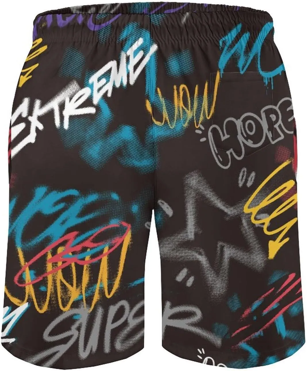 Mens Peach Skin Beach Shorts Street Art Graffiti Urban Theme Board Shorts Swim Trunks with Mesh Lining