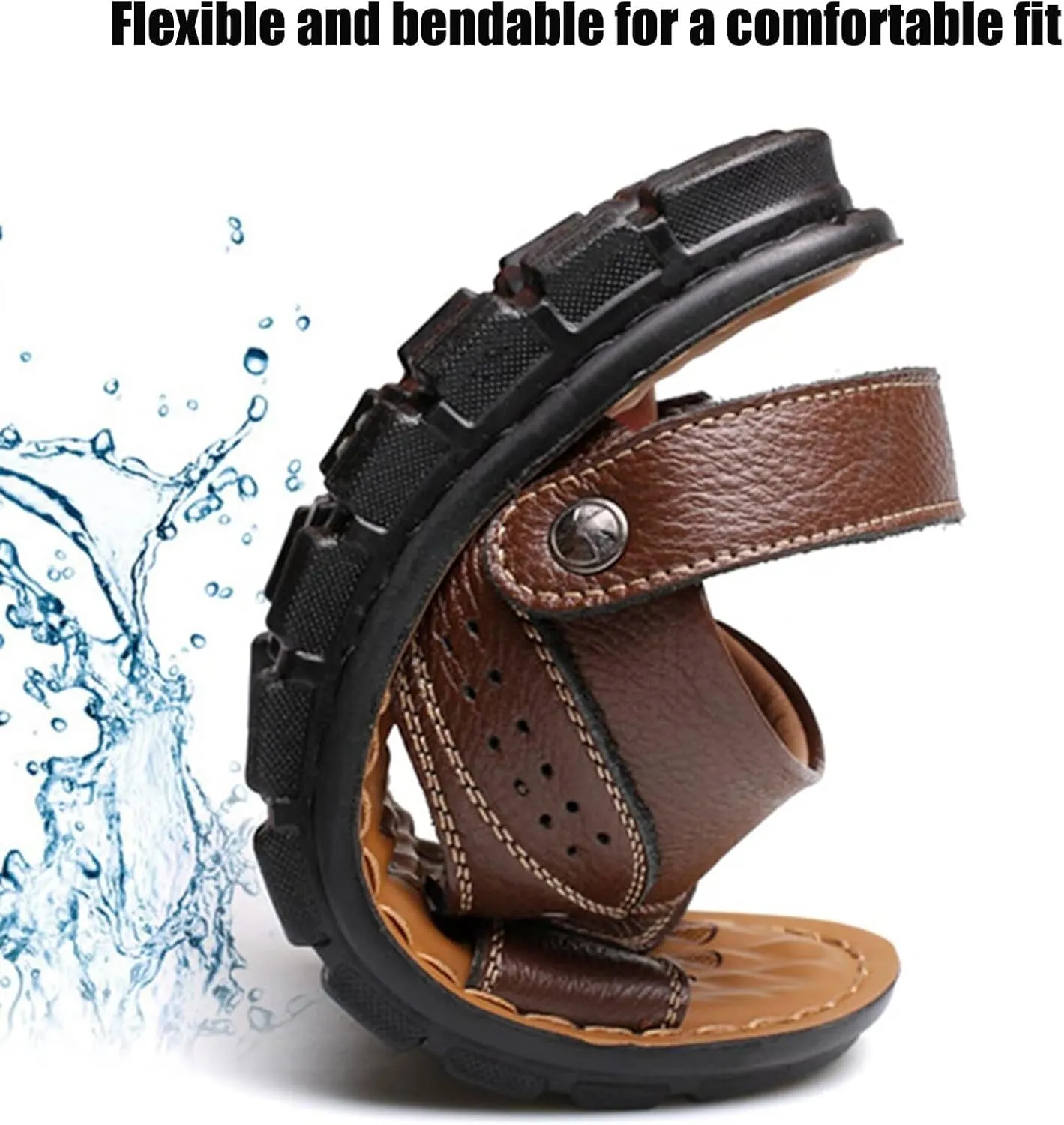 Mens Sport Beach Sandals Leather Hiking Sandals Outdoor Walking Sandals Men Water Shoes Slippers Summer