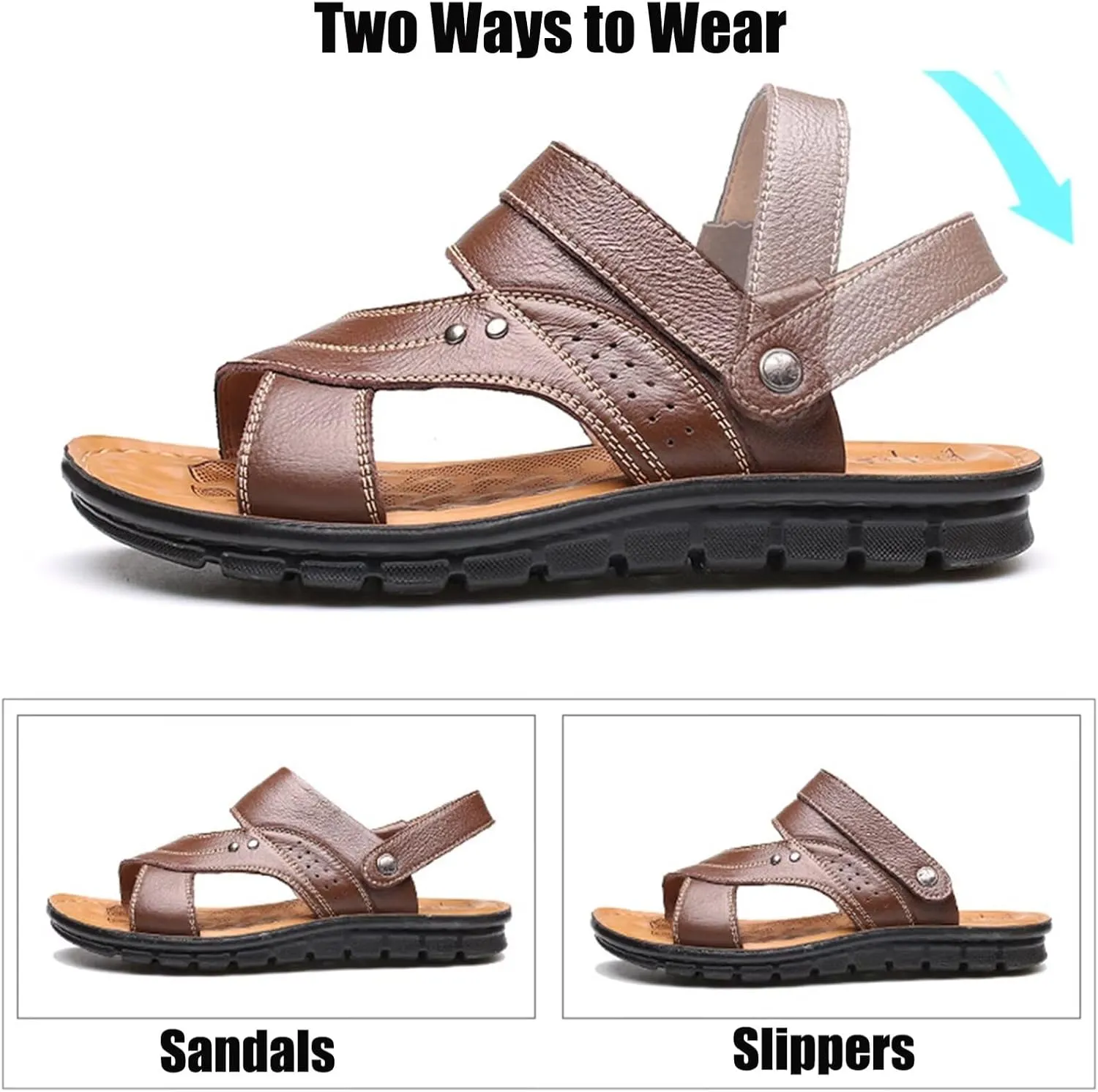 Mens Sport Beach Sandals Leather Hiking Sandals Outdoor Walking Sandals Men Water Shoes Slippers Summer