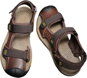 Men's Sport Sandals Outdoor Hiking Sandals Closed Toe Leather Athletic Walking Casual Water Shoes Summer Beach
