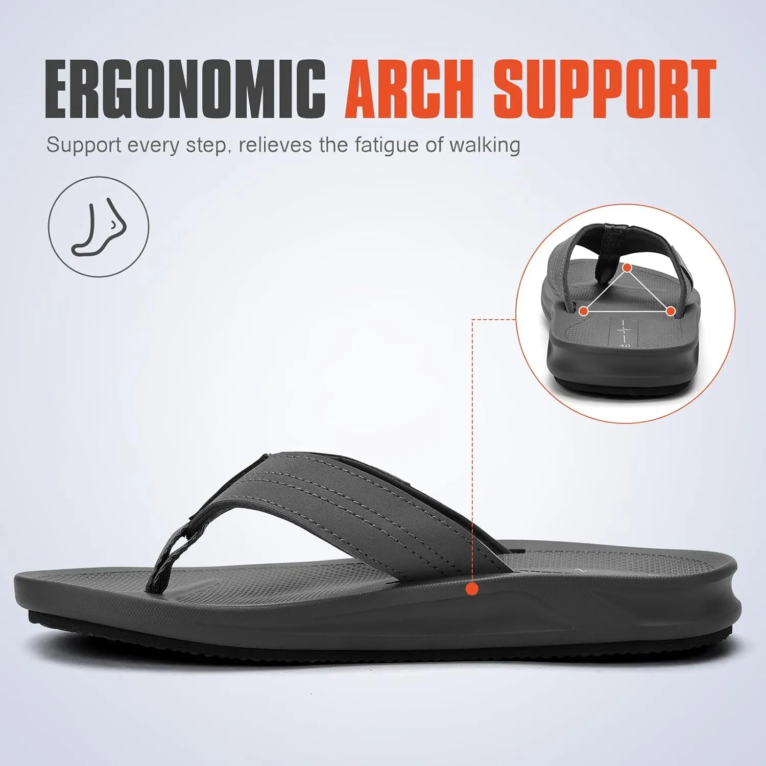 Men's Ultra Soft Cushion Flip Flops with Arch Support, Quick Dry Thong Sandals for Indoor & Outdoor Comfort