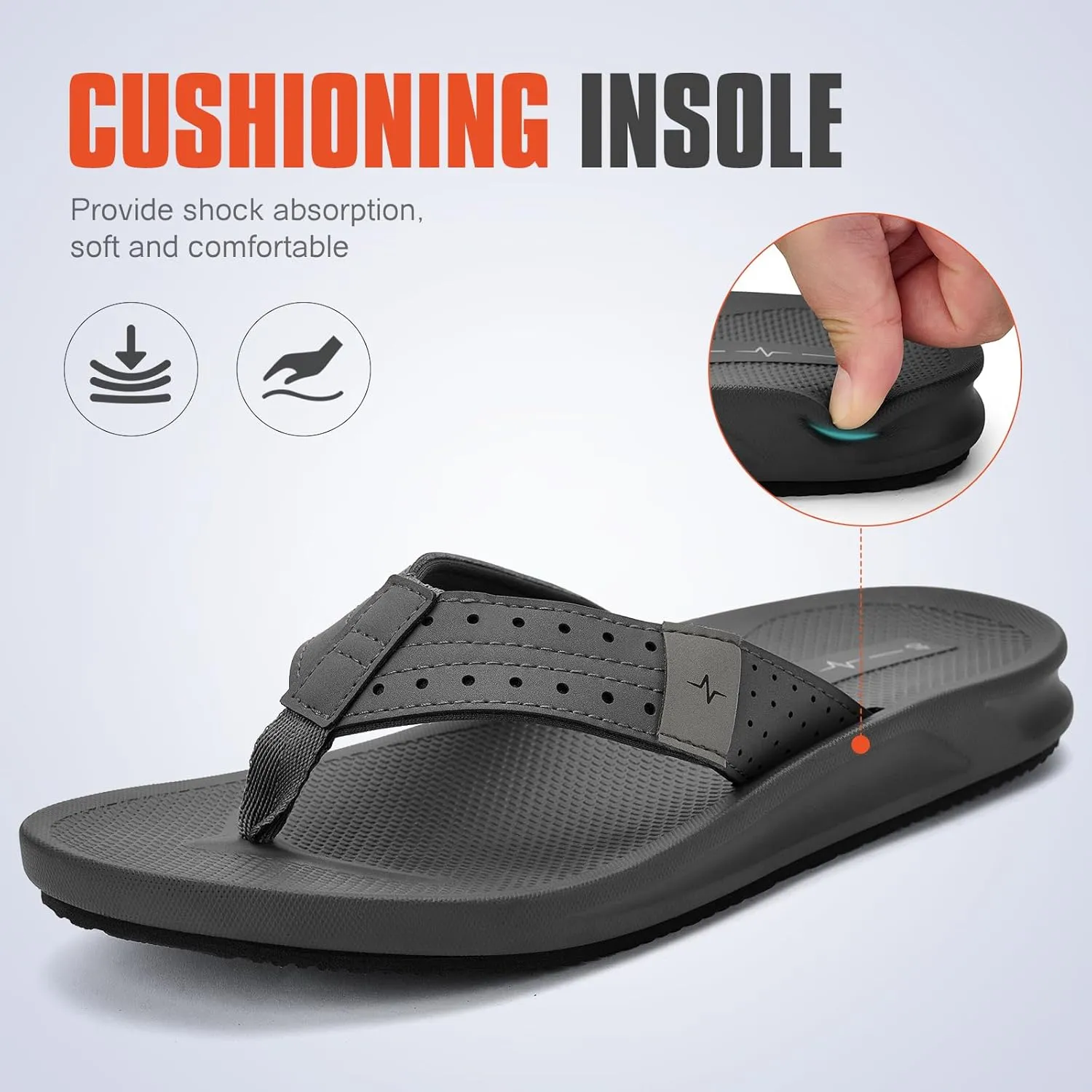 Men's Ultra Soft Cushion Flip Flops with Arch Support, Quick Dry Thong Sandals for Indoor & Outdoor Comfort