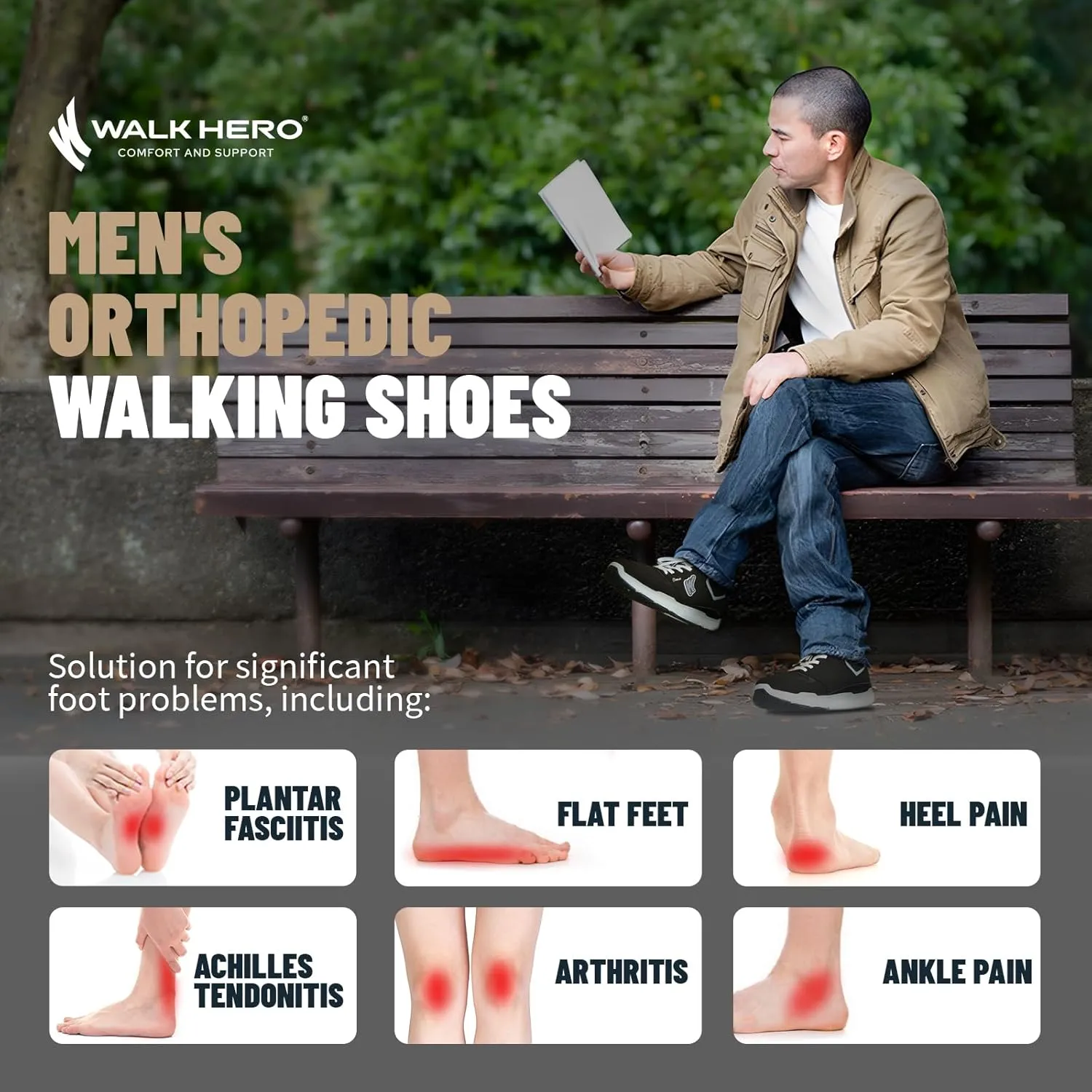 Mens Walking Shoes for Plantar Fasciitis Relief, Orthopedic Mens Sneakers with Arch Support, Breathable Mesh Non Slip Mens Shoes