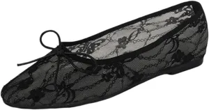 Mesh Ballet Flats for Women,Lace Bow Sequins Embellished Ballerina Shoes,Round Toe Slip on Comfortable Elegant Romantic Wedding Party Dating Dress Mary Jane Flats