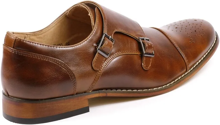 Metrocharm MC100 Men's Perforated Cap Toe Double Monk Strap Dress Shoes