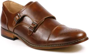 Metrocharm MC100 Men's Perforated Cap Toe Double Monk Strap Dress Shoes