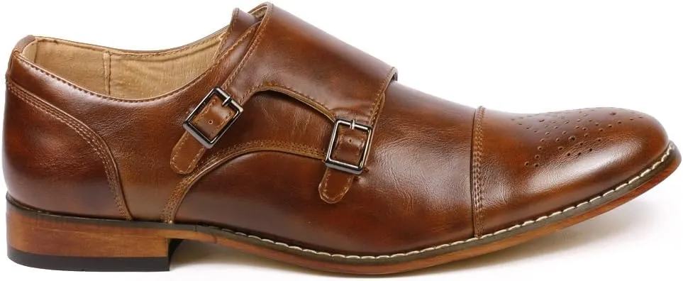 Metrocharm MC100 Men's Perforated Cap Toe Double Monk Strap Dress Shoes