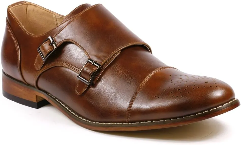 Metrocharm MC100 Men's Perforated Cap Toe Double Monk Strap Dress Shoes