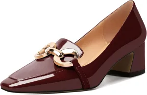 Mettesally Womens Square Toe Block Heels Mid Chunky Heel Loafer Pumps Slip On Chain Dress Comfortable Prom Shoes