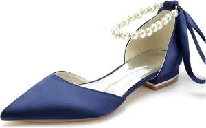 Minishion Womens Girls Occasion Flats Jeweled Beaded Wedding Evenihg Pumps Shoes with Ribbon BR243