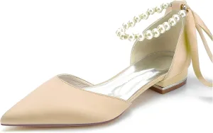 Minishion Womens Girls Occasion Flats Jeweled Beaded Wedding Evenihg Pumps Shoes with Ribbon BR243