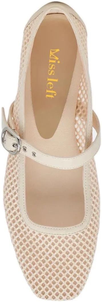miss left Women Stylish Square Toe Single Strap Buckle Mesh Flat Mary Janes Ladies Comfy Casual Daily Dress Shoes Size 4-16 US