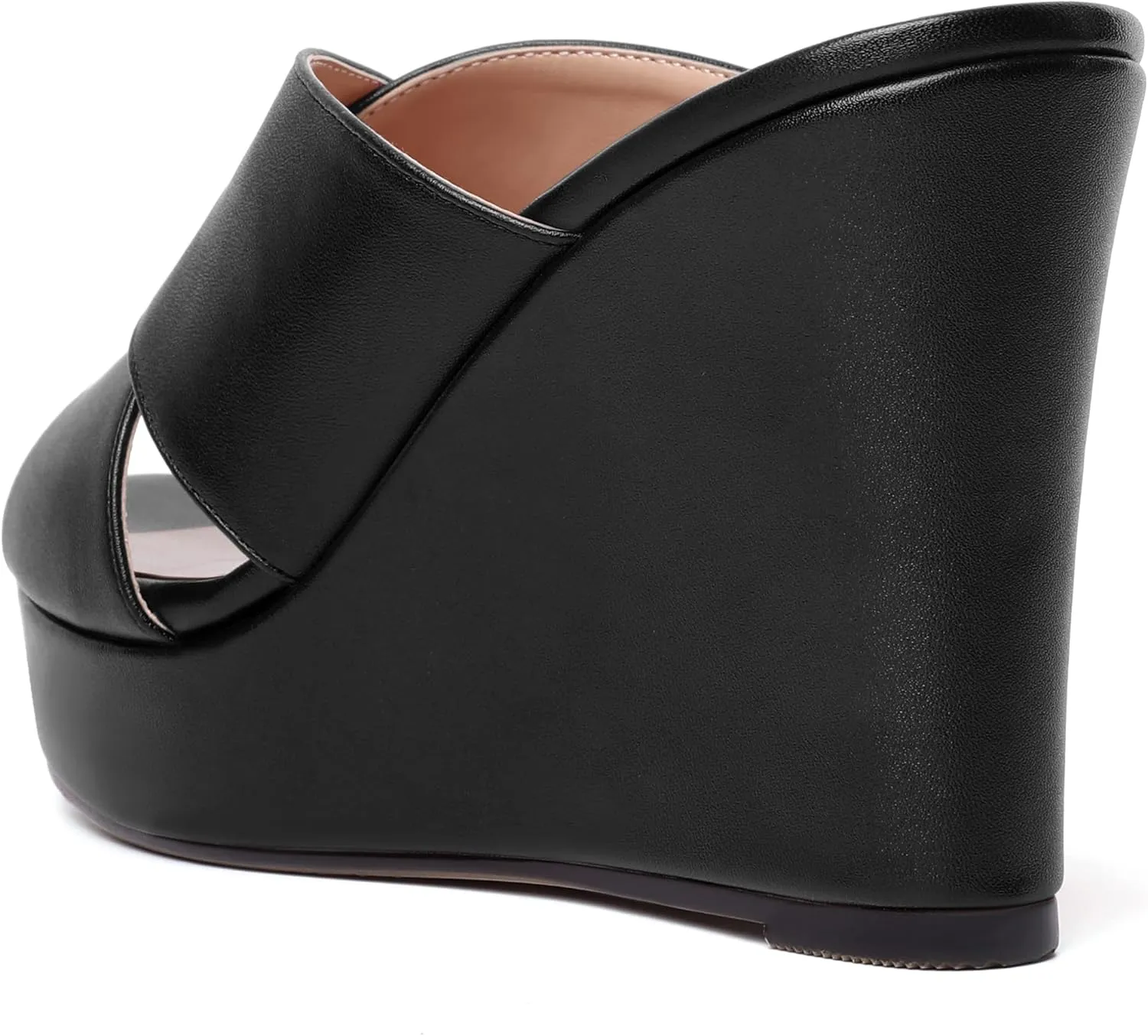 MODENCOCO Womens Open Toe Fashion Matte Slip On Platform Casual Wedge High Heel Heeled Dressy Sandals 4 Inch