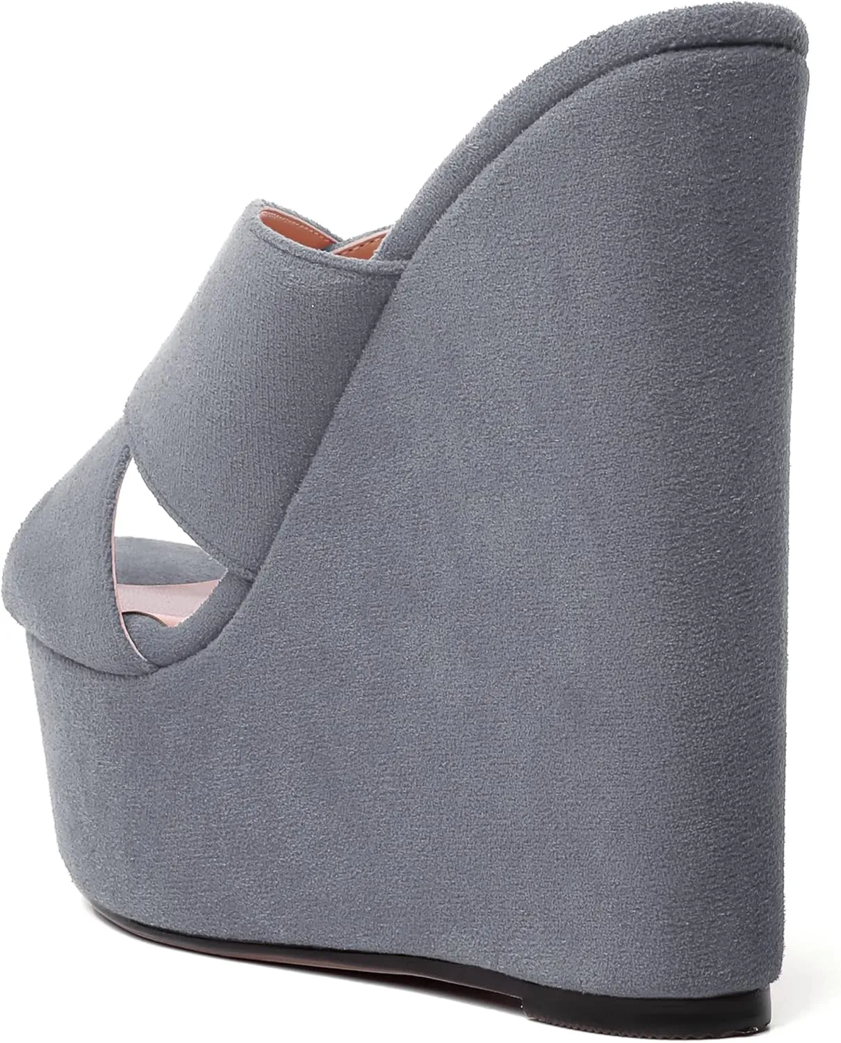 MODENCOCO Womens Platform Sexy Slip On Casual Open Toe Slide Suede Wedge High Heel Heeled Sandals 6 Inch