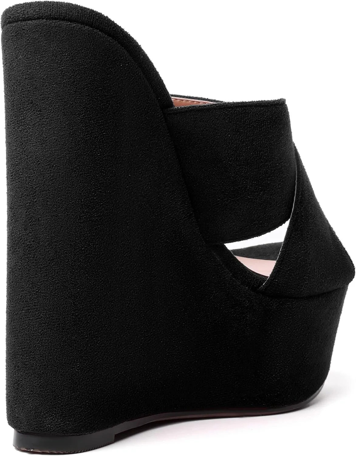 MODENCOCO Womens Platform Sexy Slip On Casual Open Toe Slide Suede Wedge High Heel Heeled Sandals 6 Inch