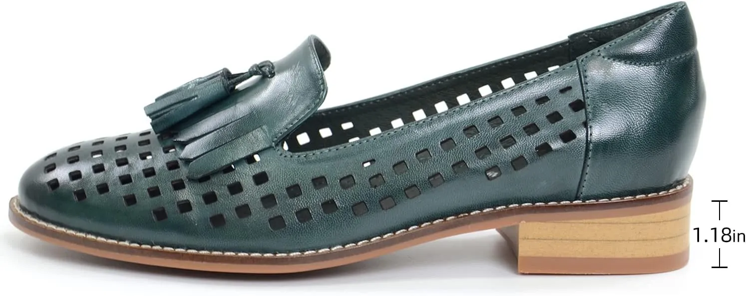 Mona flying Women's Leather Tassel Loafers Slip On Flats Office Ladies Casual Shoes