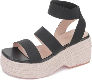 Monrovia Women's Platform Wedge Espadrille Sandals, Ankle Strap Beach Sandals