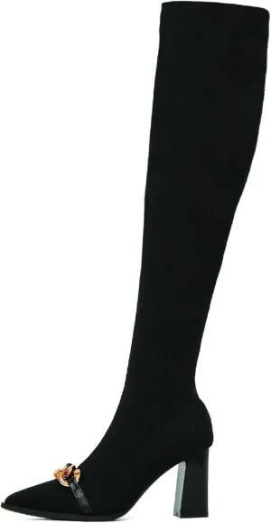 MOUSSE FIT Women's Knit Comfort Chunky Over Knee Boots