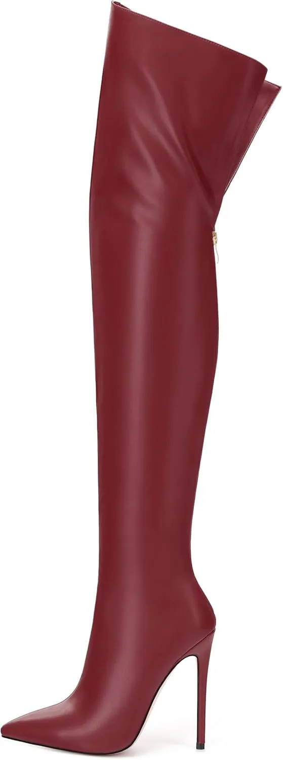 MOVINSTEPS Over The Knee Thigh High Heel Boots For Women Zipper Pointed Toe Stiletto Tall Boots Sexy Fashion Party Club Fall Winter Shoes