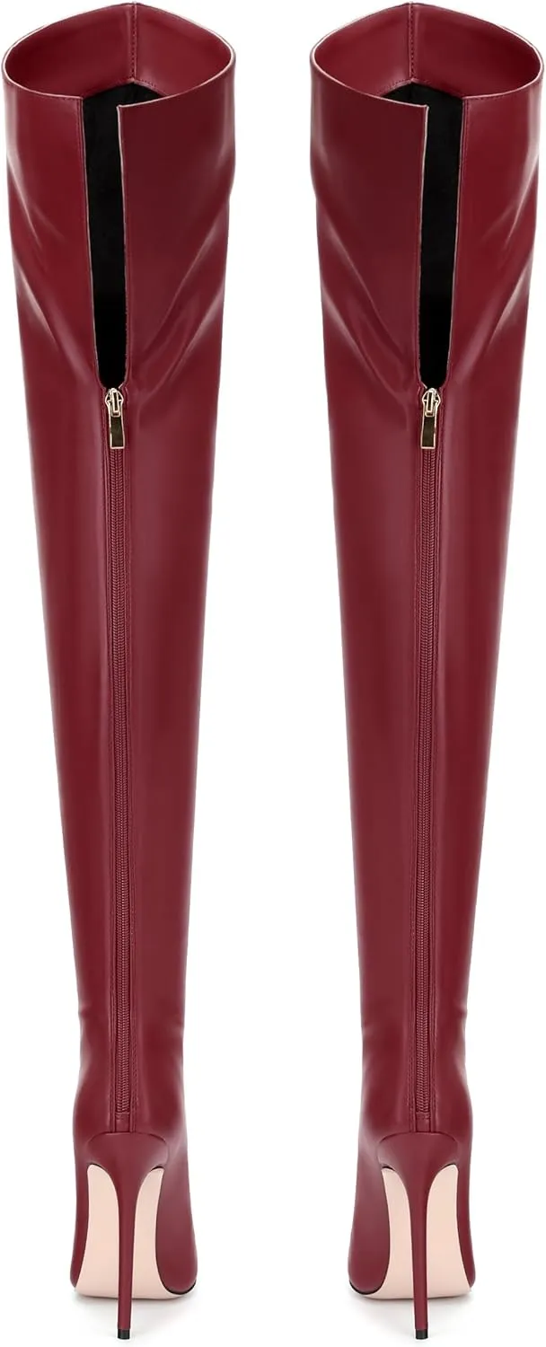 MOVINSTEPS Over The Knee Thigh High Heel Boots For Women Zipper Pointed Toe Stiletto Tall Boots Sexy Fashion Party Club Fall Winter Shoes