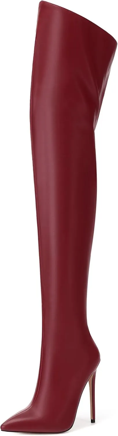 MOVINSTEPS Over The Knee Thigh High Heel Boots For Women Zipper Pointed Toe Stiletto Tall Boots Sexy Fashion Party Club Fall Winter Shoes