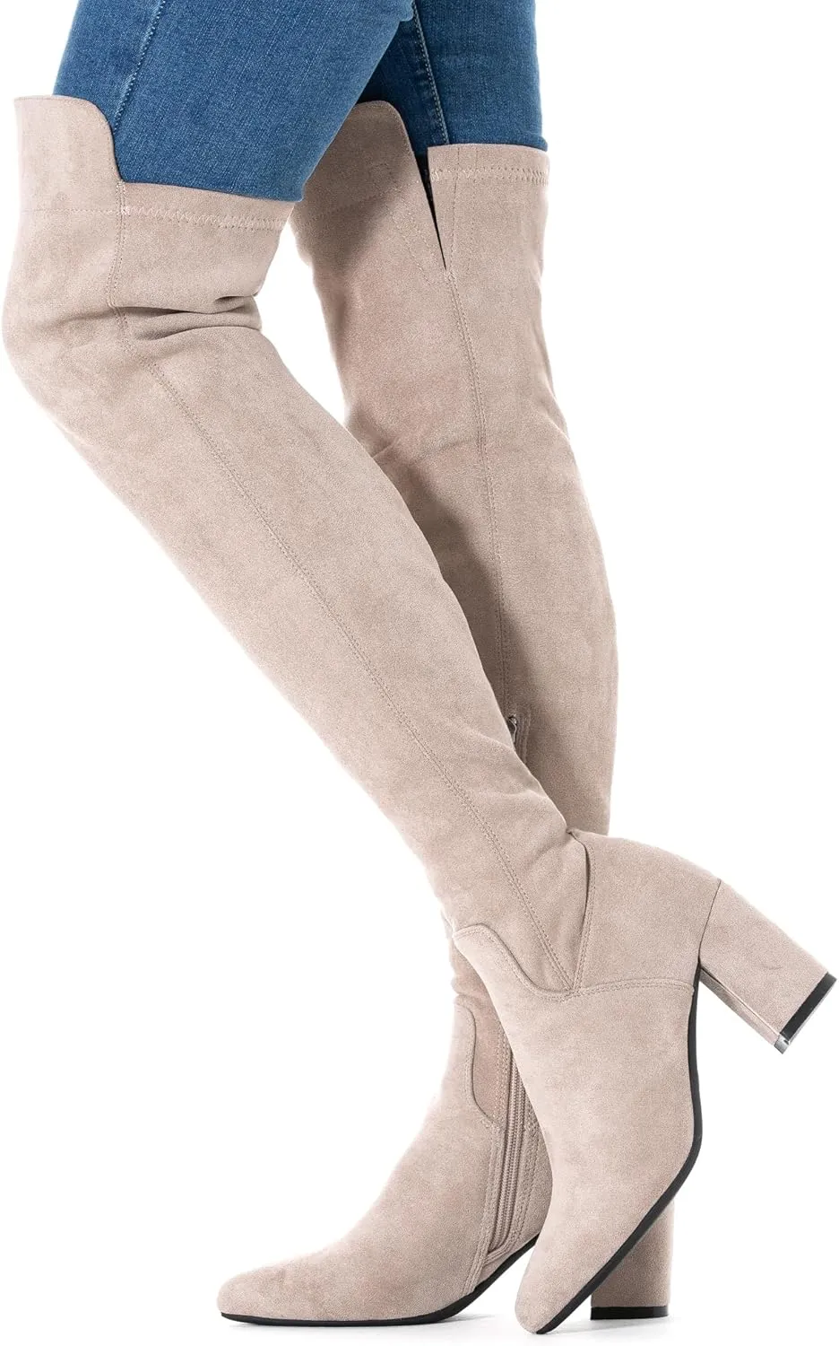 Mtzyoa Women Over The Knee Boots Suede Thigh High Low Block Heel Stretch OTK Walking Comfort