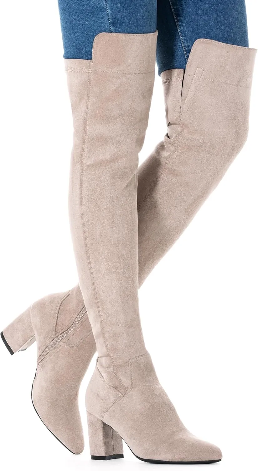Mtzyoa Women Over The Knee Boots Suede Thigh High Low Block Heel Stretch OTK Walking Comfort