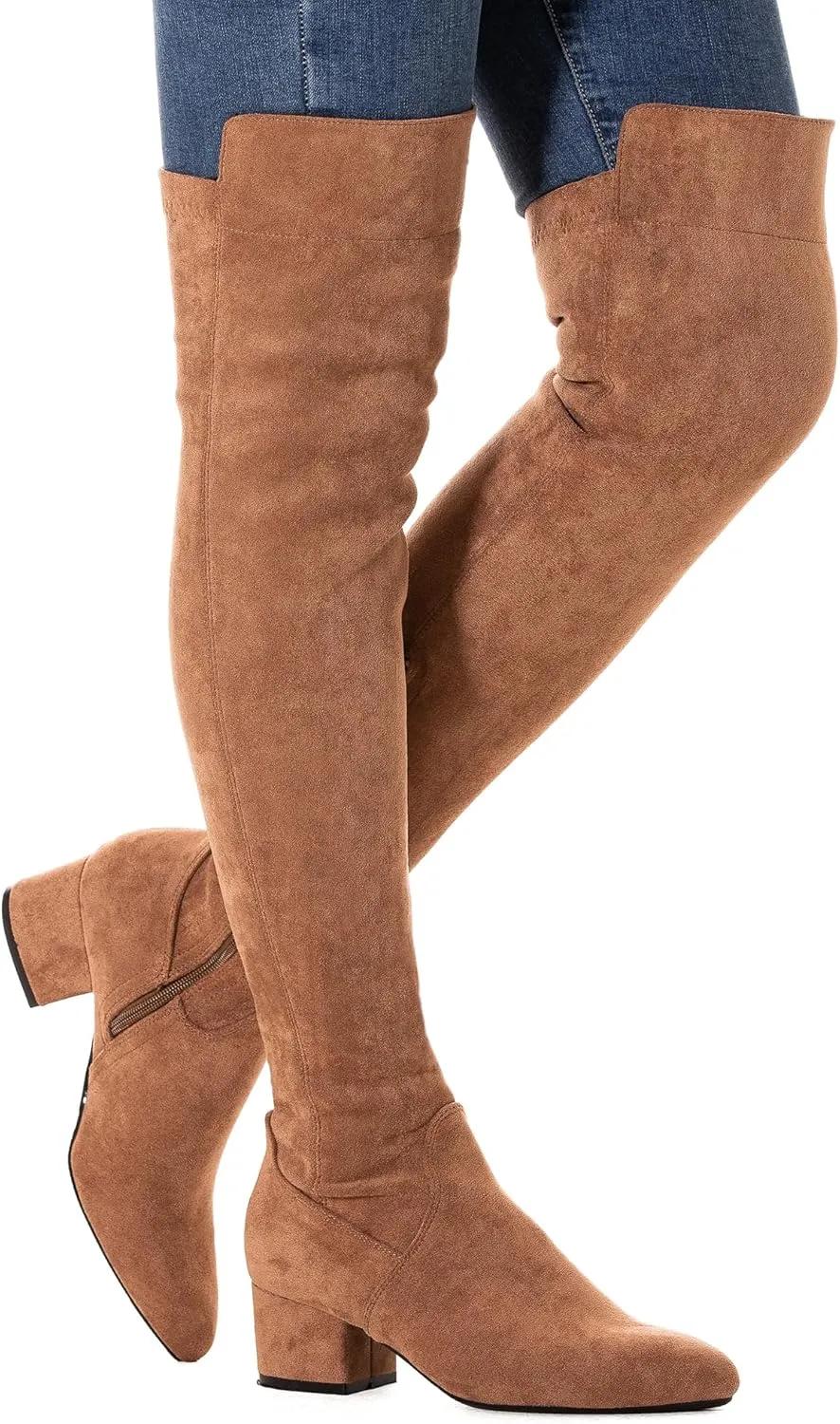 Mtzyoa Women Over The Knee Boots Suede Thigh High Low Block Heel Stretch OTK Walking Comfort