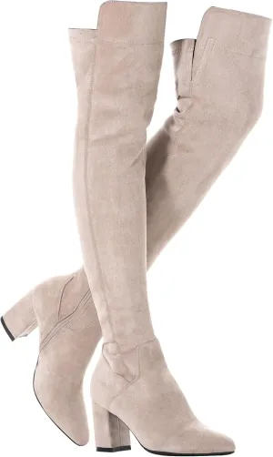 Mtzyoa Women Over The Knee Boots Suede Thigh High Low Block Heel Stretch OTK Walking Comfort