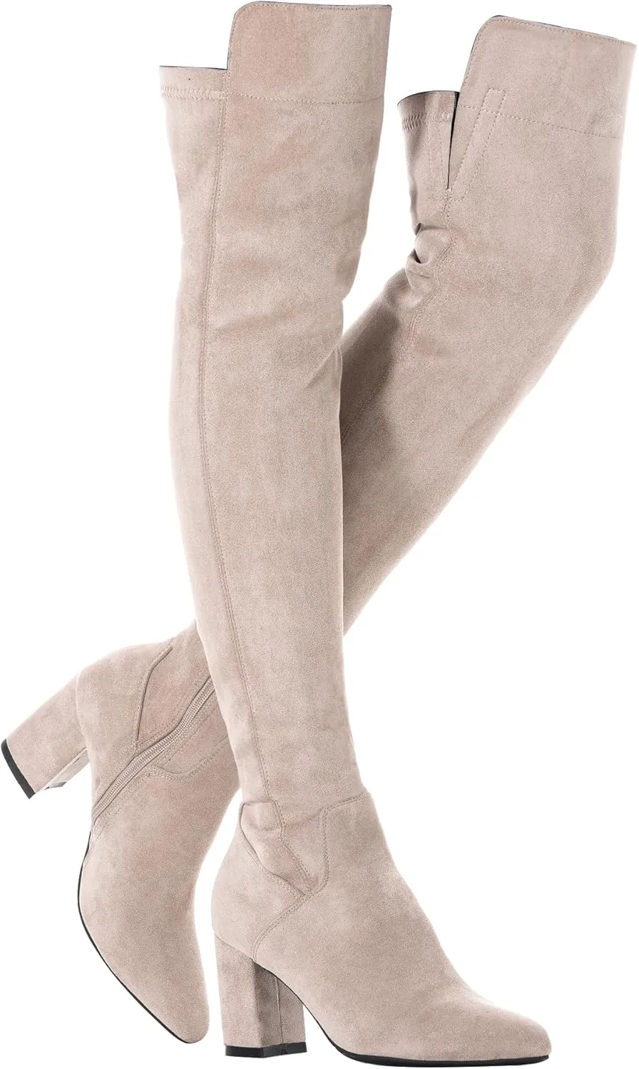 Mtzyoa Women Over The Knee Boots Suede Thigh High Low Block Heel Stretch OTK Walking Comfort
