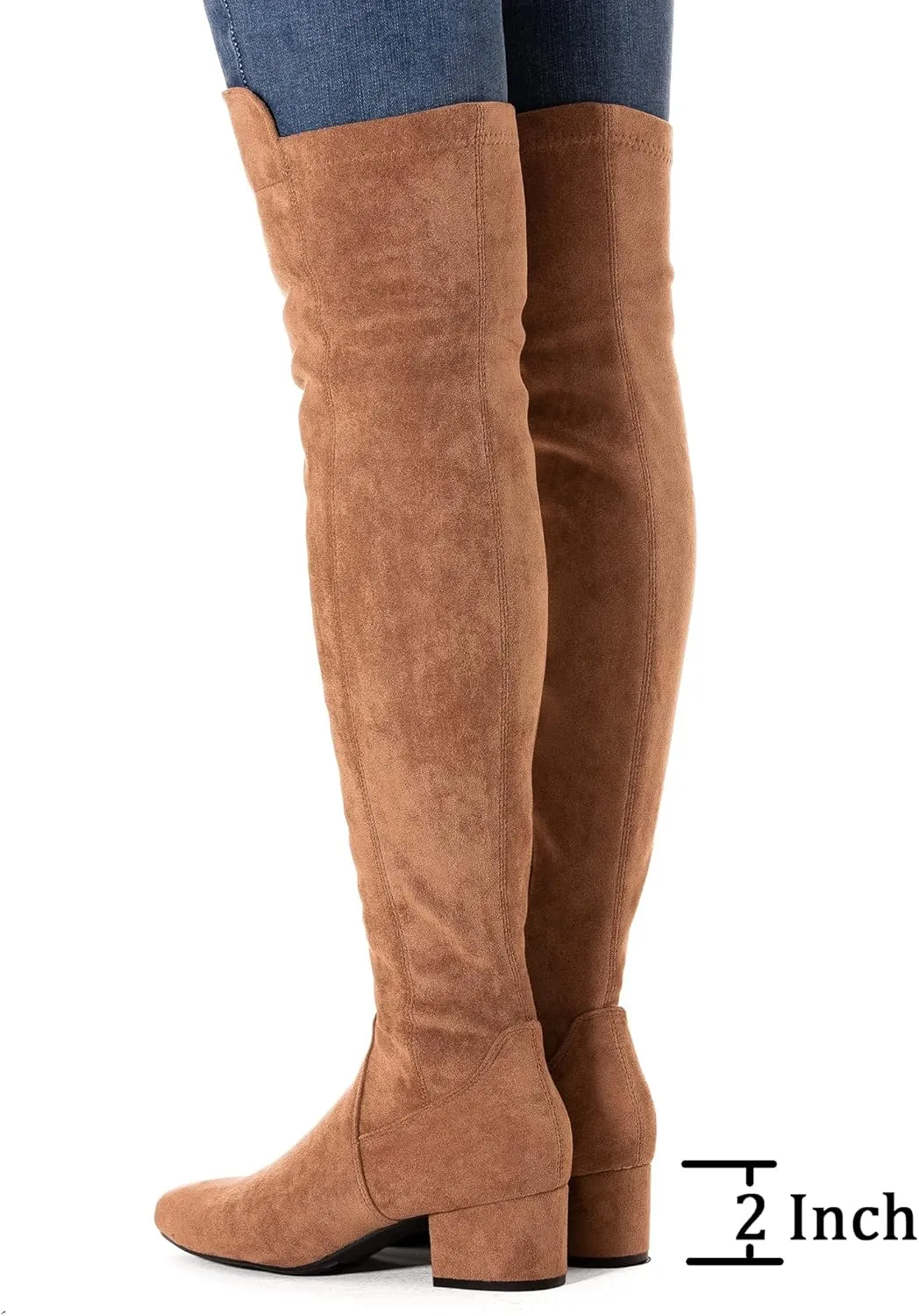 Mtzyoa Women Over The Knee Boots Suede Thigh High Low Block Heel Stretch OTK Walking Comfort