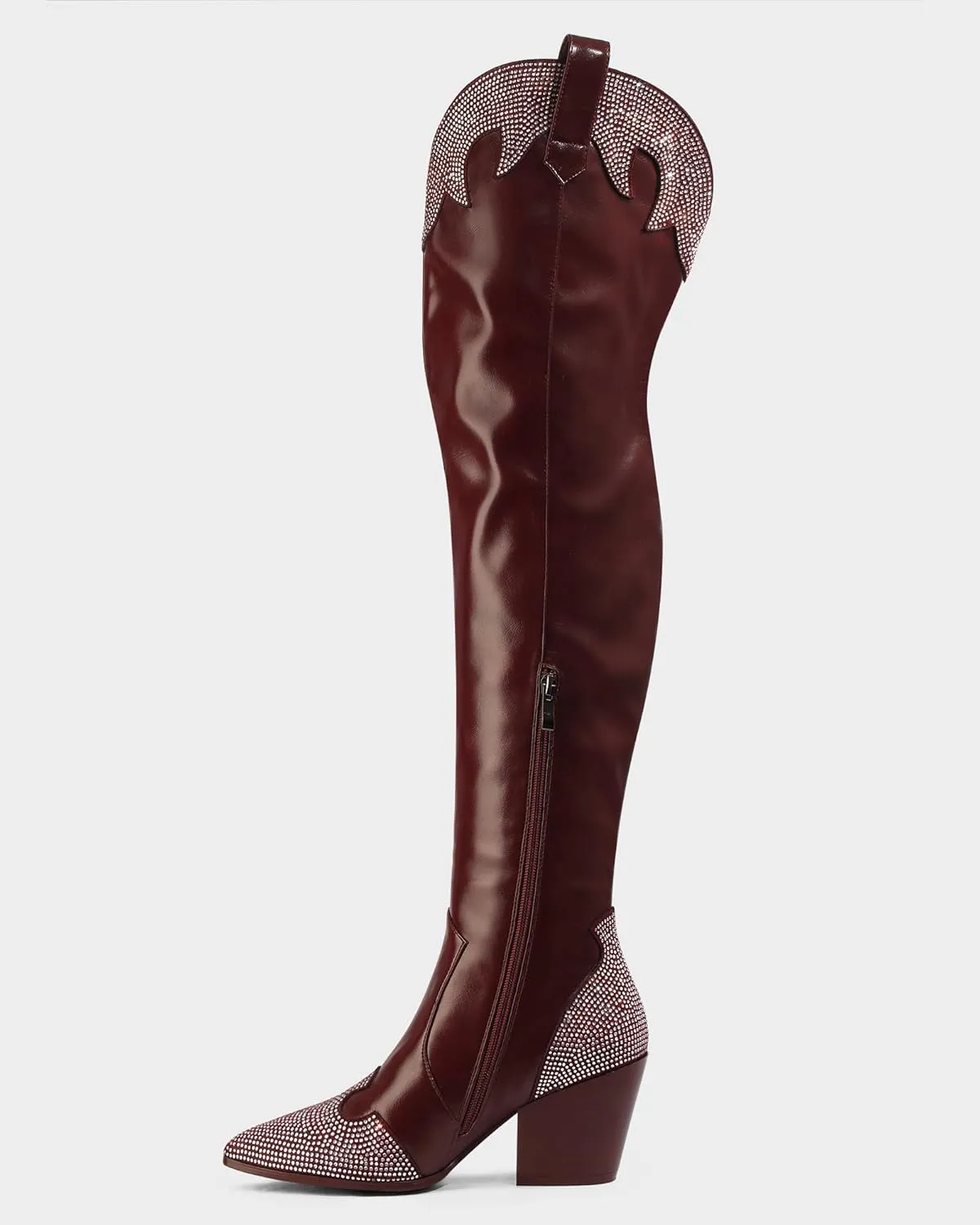 MUCCCUTE Cowboy Boots for Women Black Thigh High Boots - Fashion Cowgirl Over The Knee Boots with Rhinestone - Pointed Toe Chunky Heels Side Zipper Fall Tall Boots for Ladies