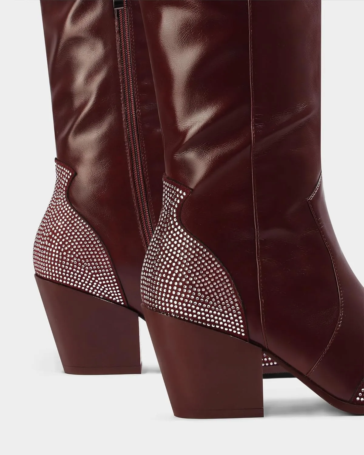 MUCCCUTE Cowboy Boots for Women Black Thigh High Boots - Fashion Cowgirl Over The Knee Boots with Rhinestone - Pointed Toe Chunky Heels Side Zipper Fall Tall Boots for Ladies