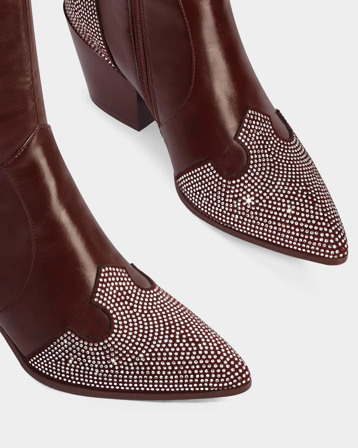 MUCCCUTE Cowboy Boots for Women Black Thigh High Boots - Fashion Cowgirl Over The Knee Boots with Rhinestone - Pointed Toe Chunky Heels Side Zipper Fall Tall Boots for Ladies