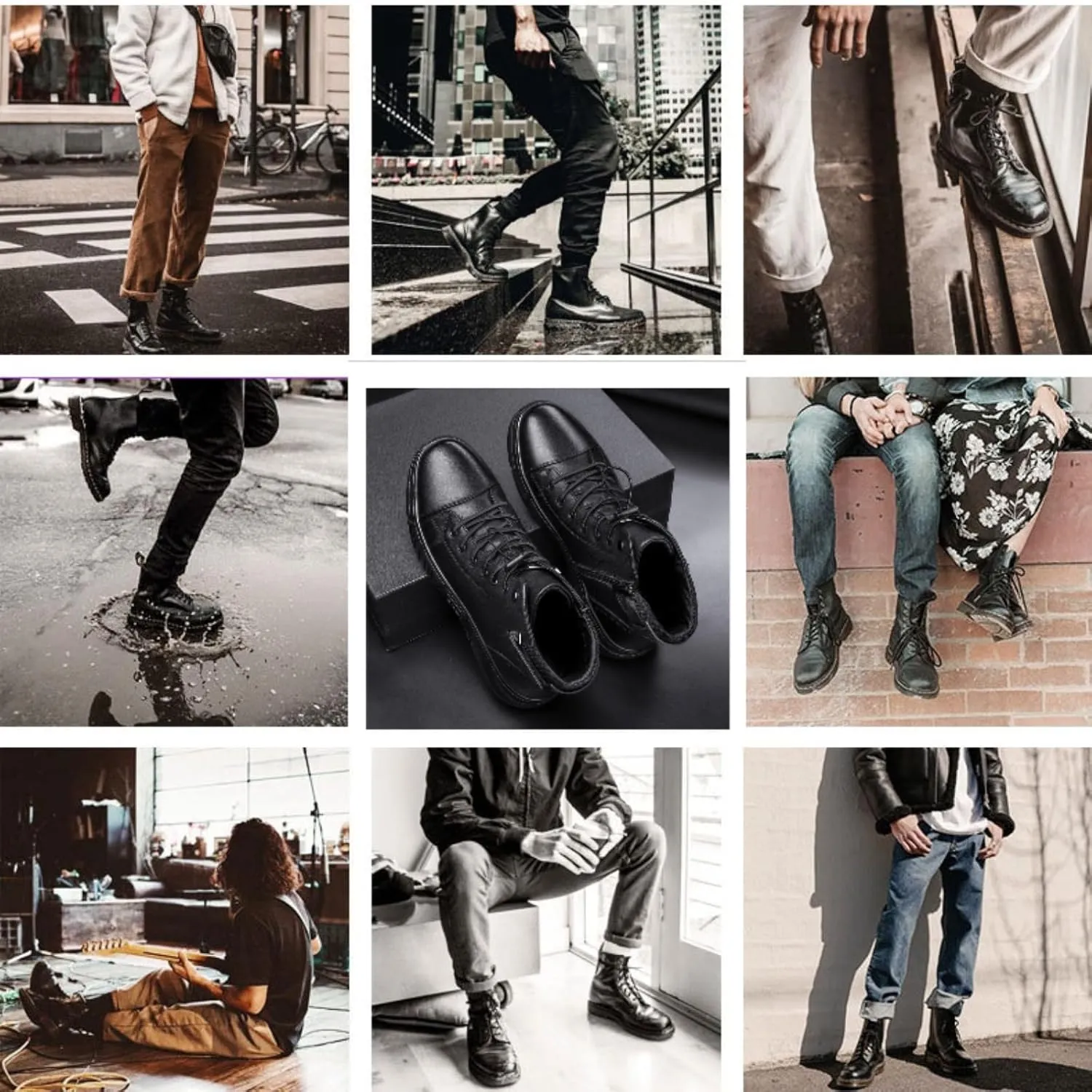 Myallfeet Men's Classic Italian High Top Cashmere Leather Boots Non-Slip Shock Absorber Side Zipper Business Ankle Boots Classic Fashion Casual Round Toe Leather Chukka Boots