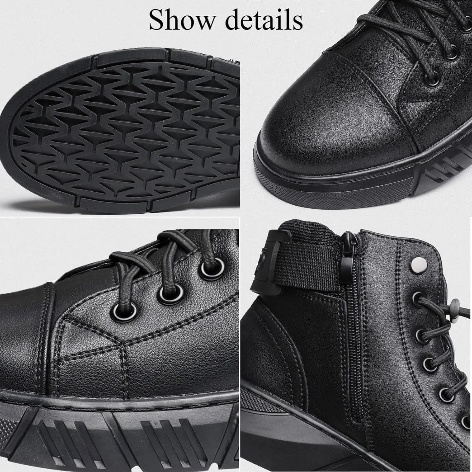 Myallfeet Men's Classic Italian High Top Cashmere Leather Boots Non-Slip Shock Absorber Side Zipper Business Ankle Boots Classic Fashion Casual Round Toe Leather Chukka Boots