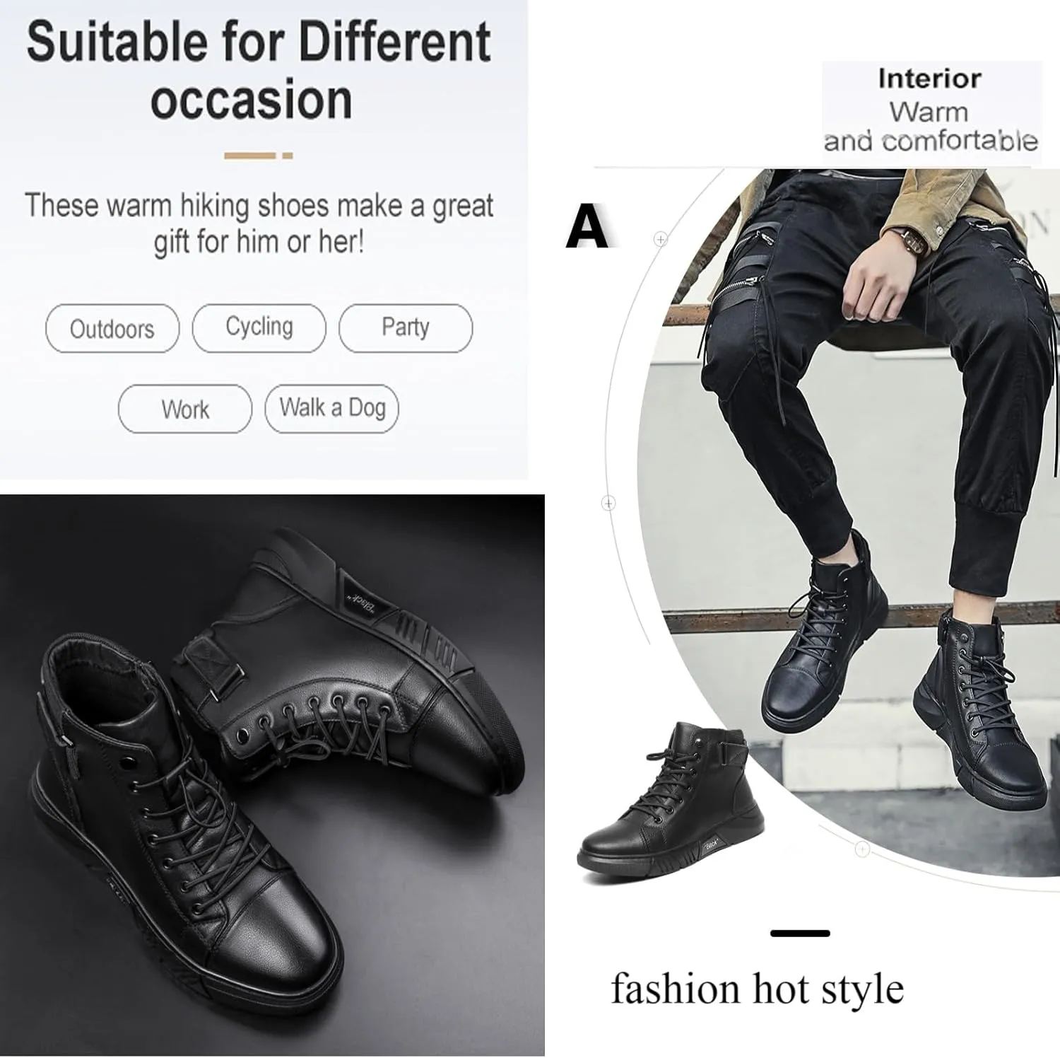 Myallfeet Men's Classic Italian High Top Cashmere Leather Boots Non-Slip Shock Absorber Side Zipper Business Ankle Boots Classic Fashion Casual Round Toe Leather Chukka Boots