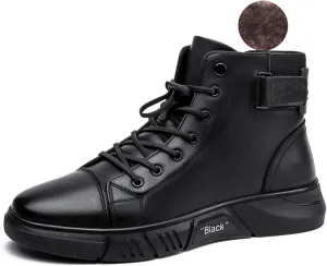 Myallfeet Men's Classic Italian High Top Cashmere Leather Boots Non-Slip Shock Absorber Side Zipper Business Ankle Boots Classic Fashion Casual Round Toe Leather Chukka Boots