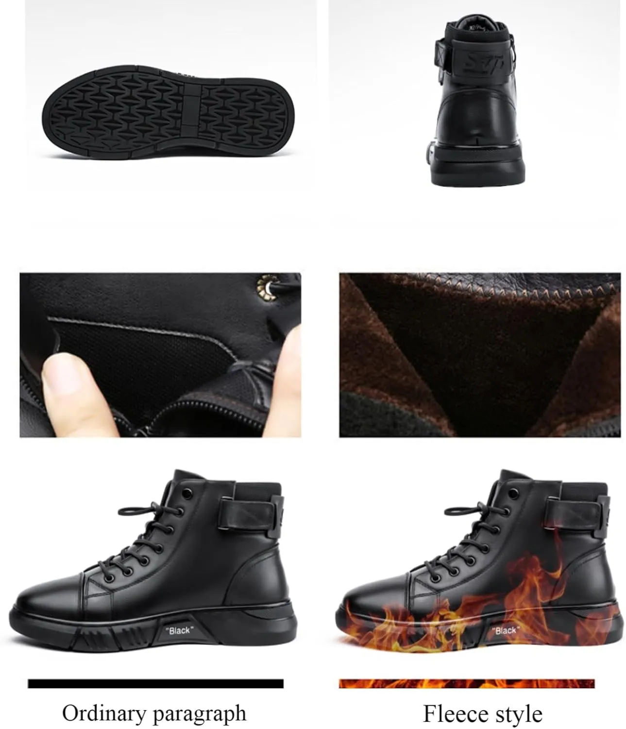 Myallfeet Men's Classic Italian High Top Cashmere Leather Boots Non-Slip Shock Absorber Side Zipper Business Ankle Boots Classic Fashion Casual Round Toe Leather Chukka Boots