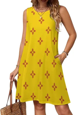 New Mexico Flag Women's Summer Dress Sleeveless Casual Loose Beach Vacation Tank Sundress