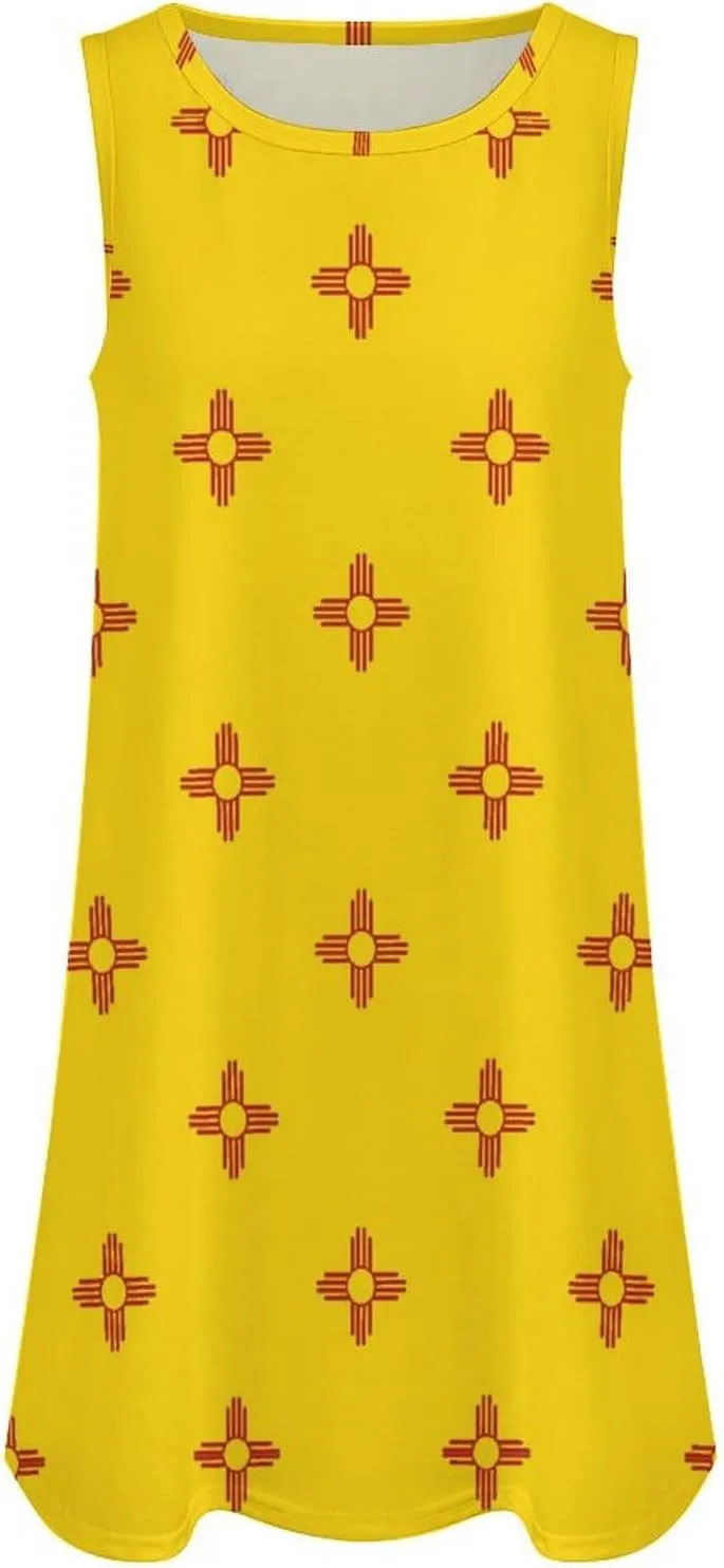 New Mexico Flag Women's Summer Dress Sleeveless Casual Loose Beach Vacation Tank Sundress
